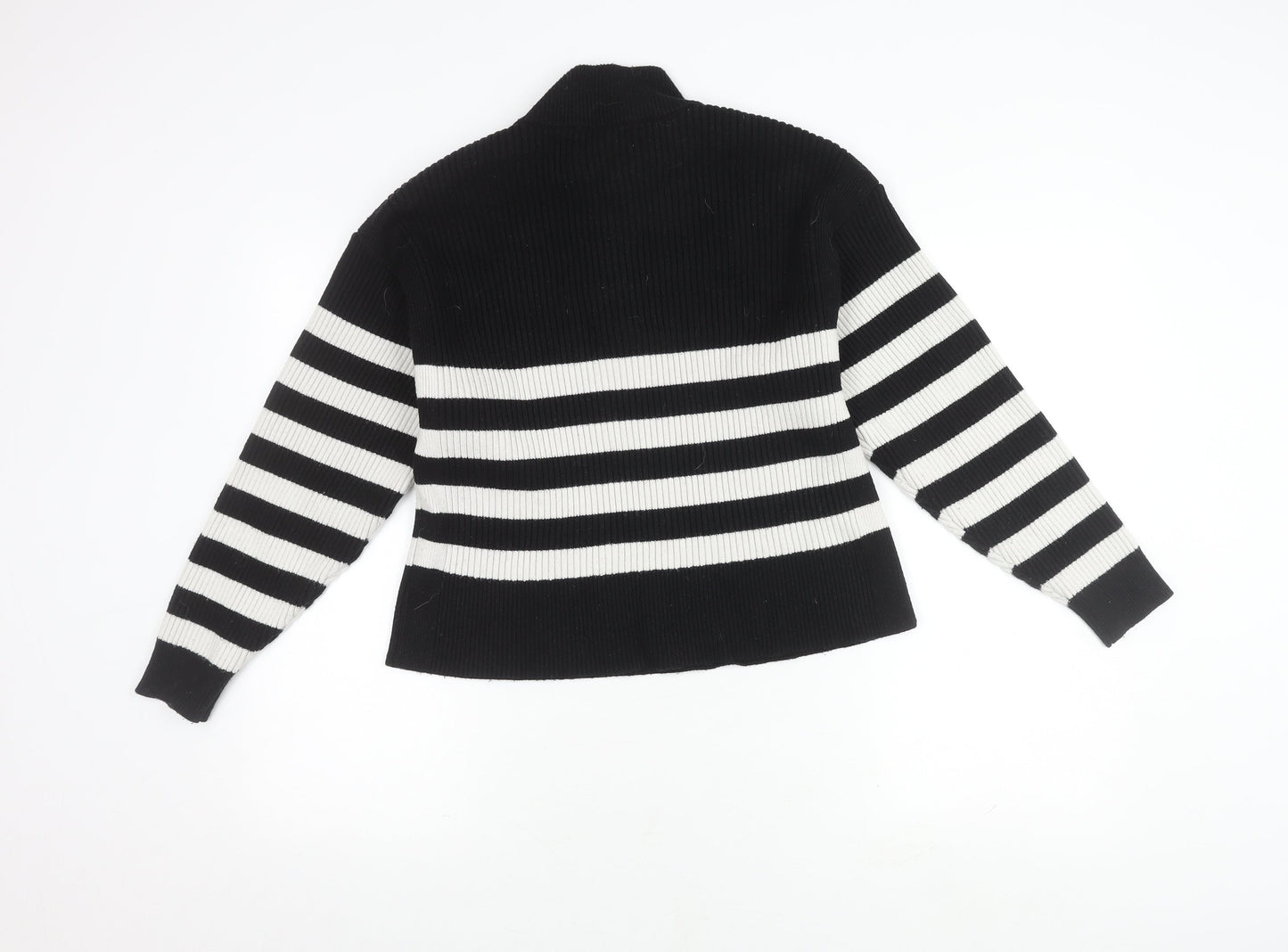 MNG Women's Black Striped Collared Pullover Jumper Size 12