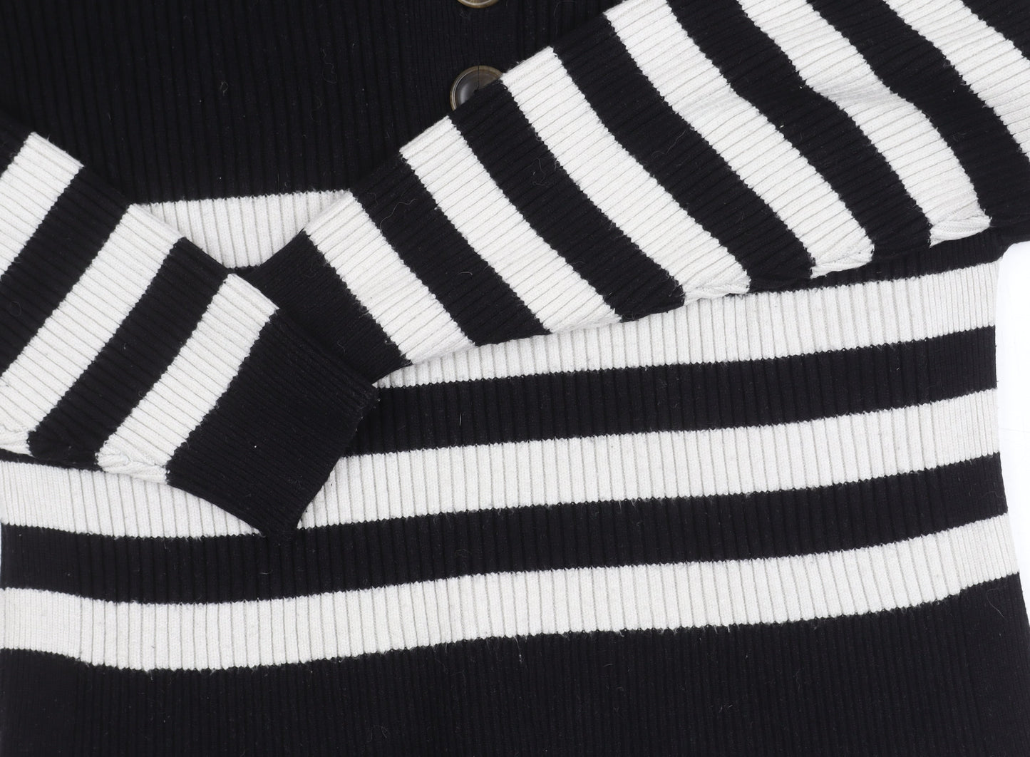 MNG Women's Black Striped Collared Pullover Jumper Size 12