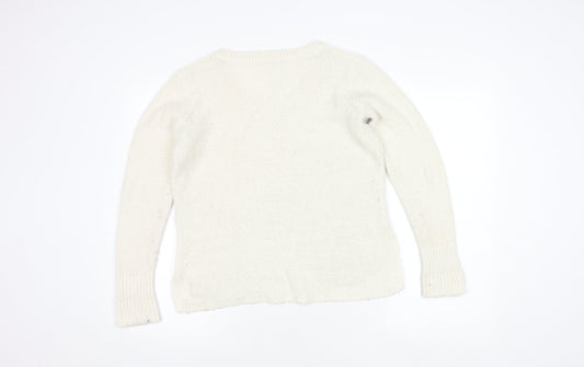 Hollister Women's Ivory Cable-Knit Pullover Jumper S