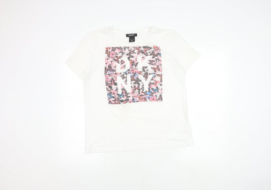 DKNY Women's White Floral T-Shirt, Medium, Casual Chic