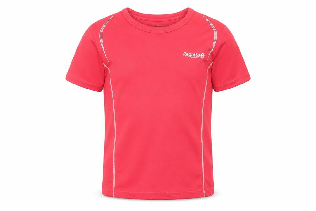 Front view of Regatta girls’ red t-shirt 3-4 years lightweight activewear