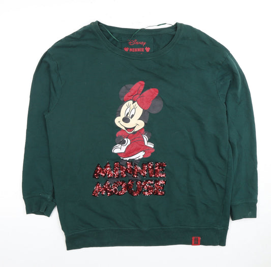 Disney Women's Green Minnie Mouse Sequin Sweatshirt Size 12