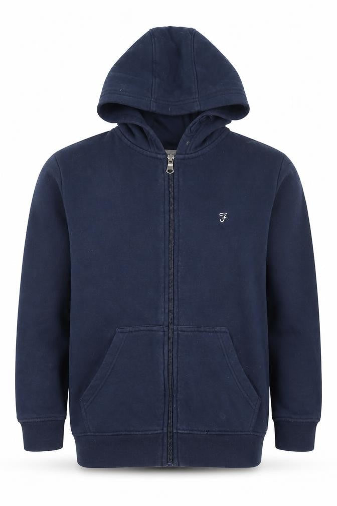 Farah Boys Full Zip Blue Hoodie, Size 8-9 Y, Hooded, Pockets