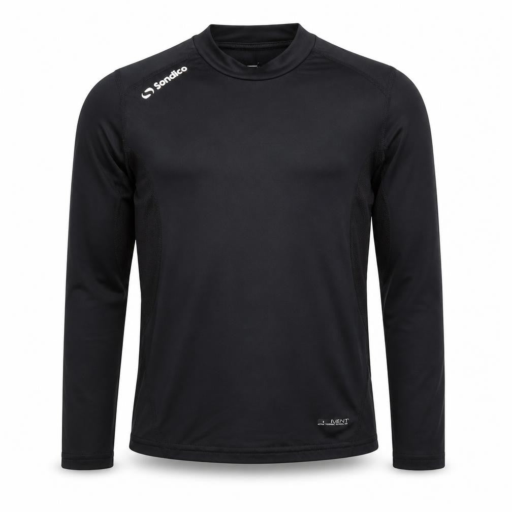 Front view of Sondico boys’ black long sleeve athletic t-shirt 11-12 years