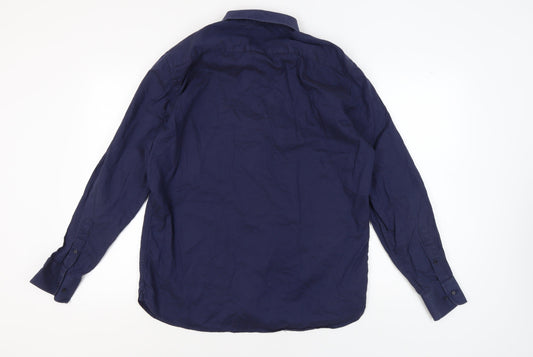 Feraud Vintage Men's Blue Button-Up Shirt, Size 17.5