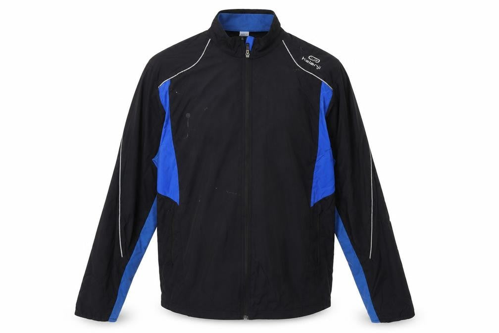 Front view of Kalenji Men's XL Black/Blue Track Jacket Reflective