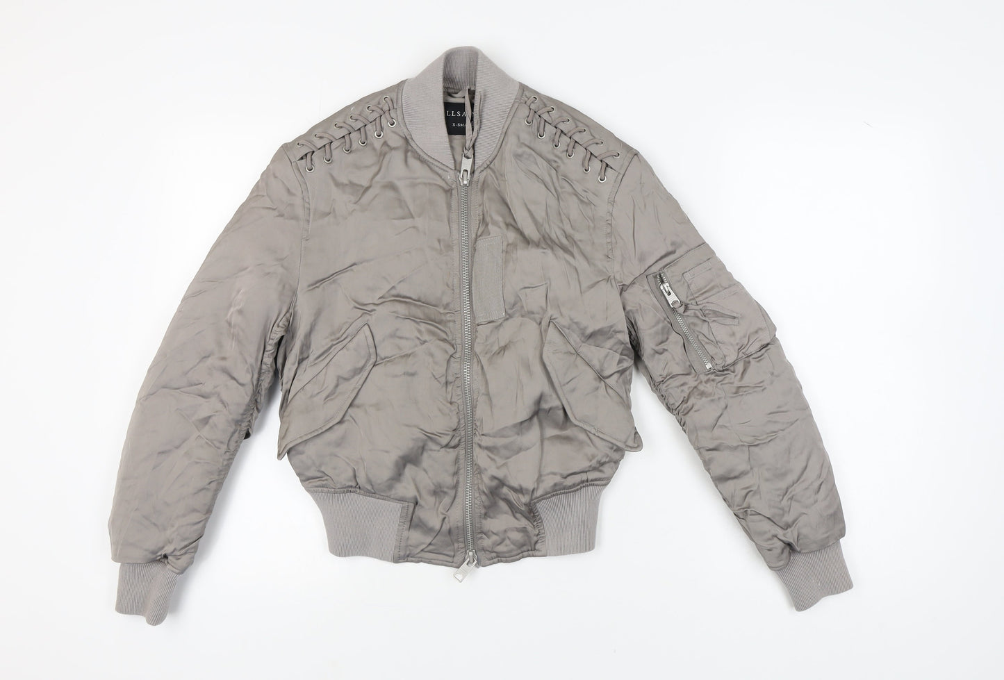 AllSaints Women's Grey Nylon Bomber Jacket XS