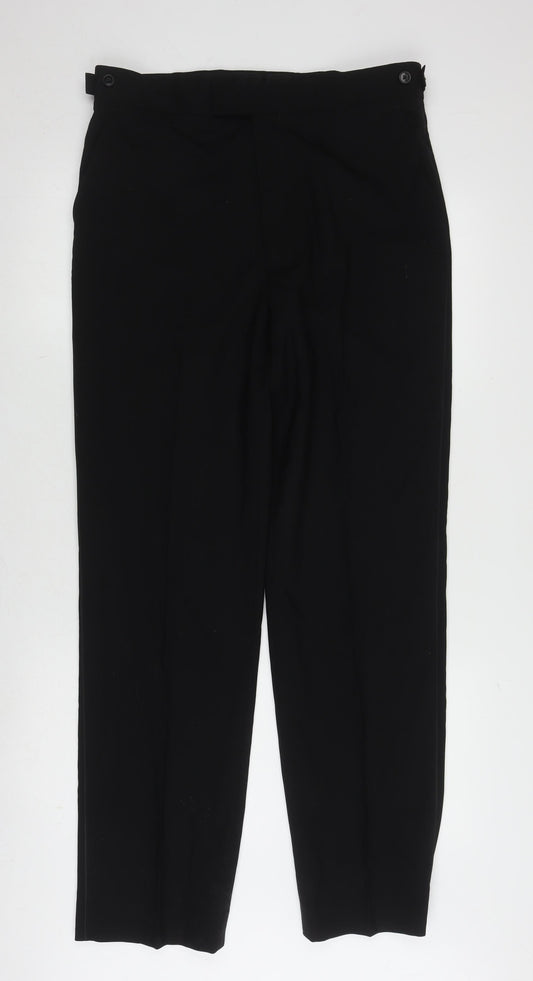 Moss Bros Men's Black Wool Trousers, Size 32R