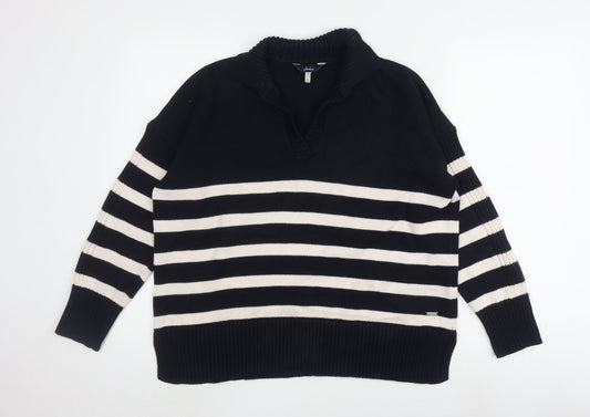 Joules Women's Black Striped Roll Neck Jumper Size 14