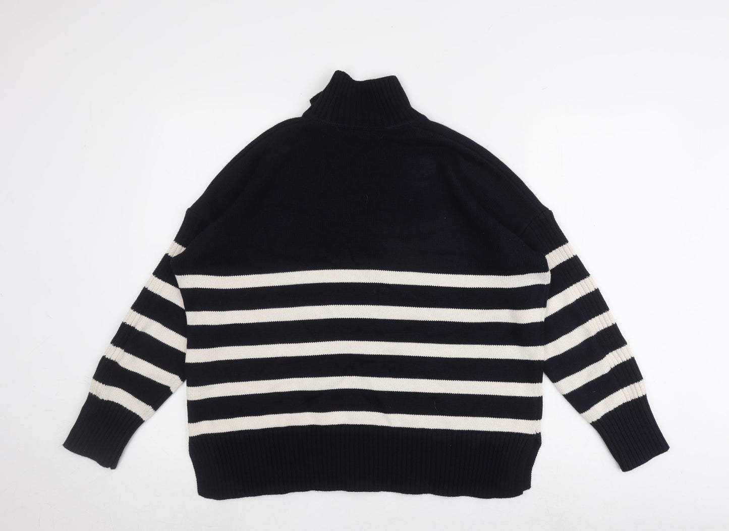 Joules Women's Black Striped Roll Neck Jumper Size 14