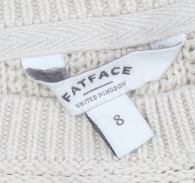 FatFace Women's Ivory Crochet Striped Pullover Jumper, Size 8
