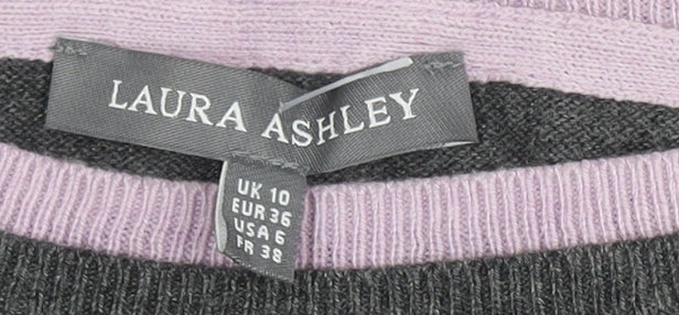 Laura Ashley Women's Grey Striped Jumper UK 10