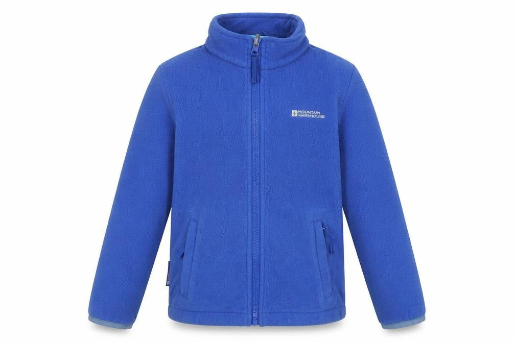 Front view of Mountain Warehouse boys’ blue fleece jacket 7-8 years