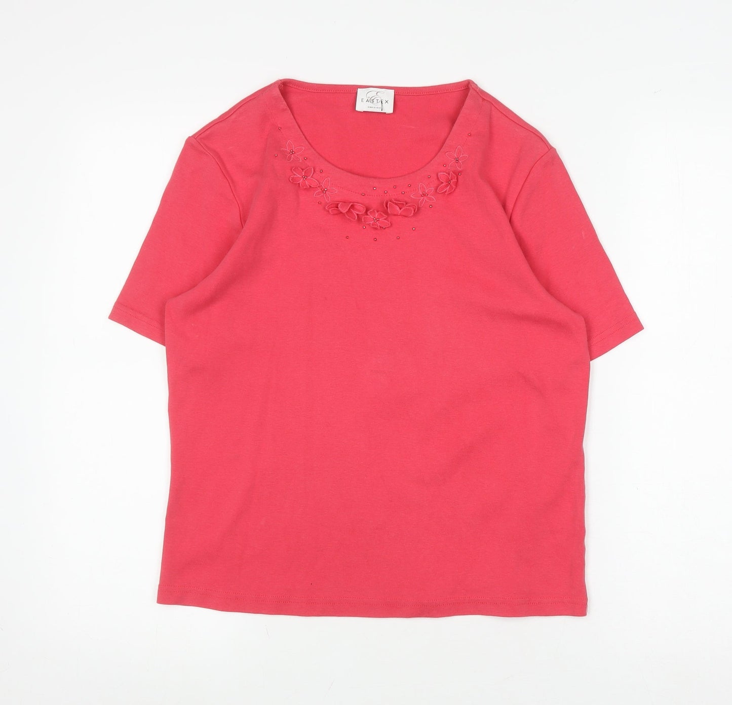 Eastex Women's Red Embroidered Cotton T-Shirt, Size 10
