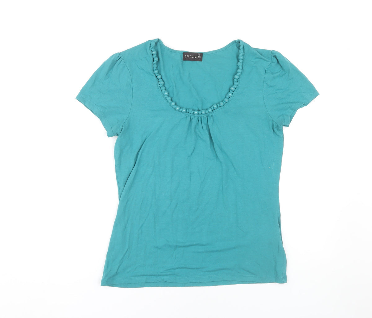 Front view of Principles Women's Blue Scoop Neck T-Shirt, size 12