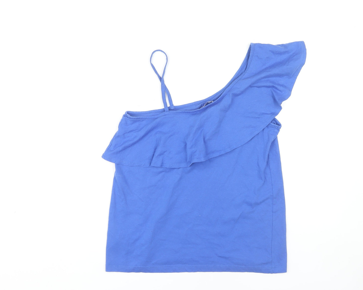 Next Blue One Shoulder Ruffle Tank - UK 10, Embroidered
