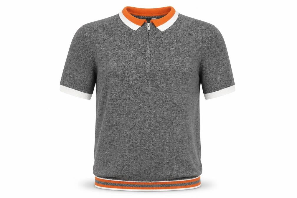 Topman Men's Grey Polo - Size M, Stylish Knit 1/4 Zip