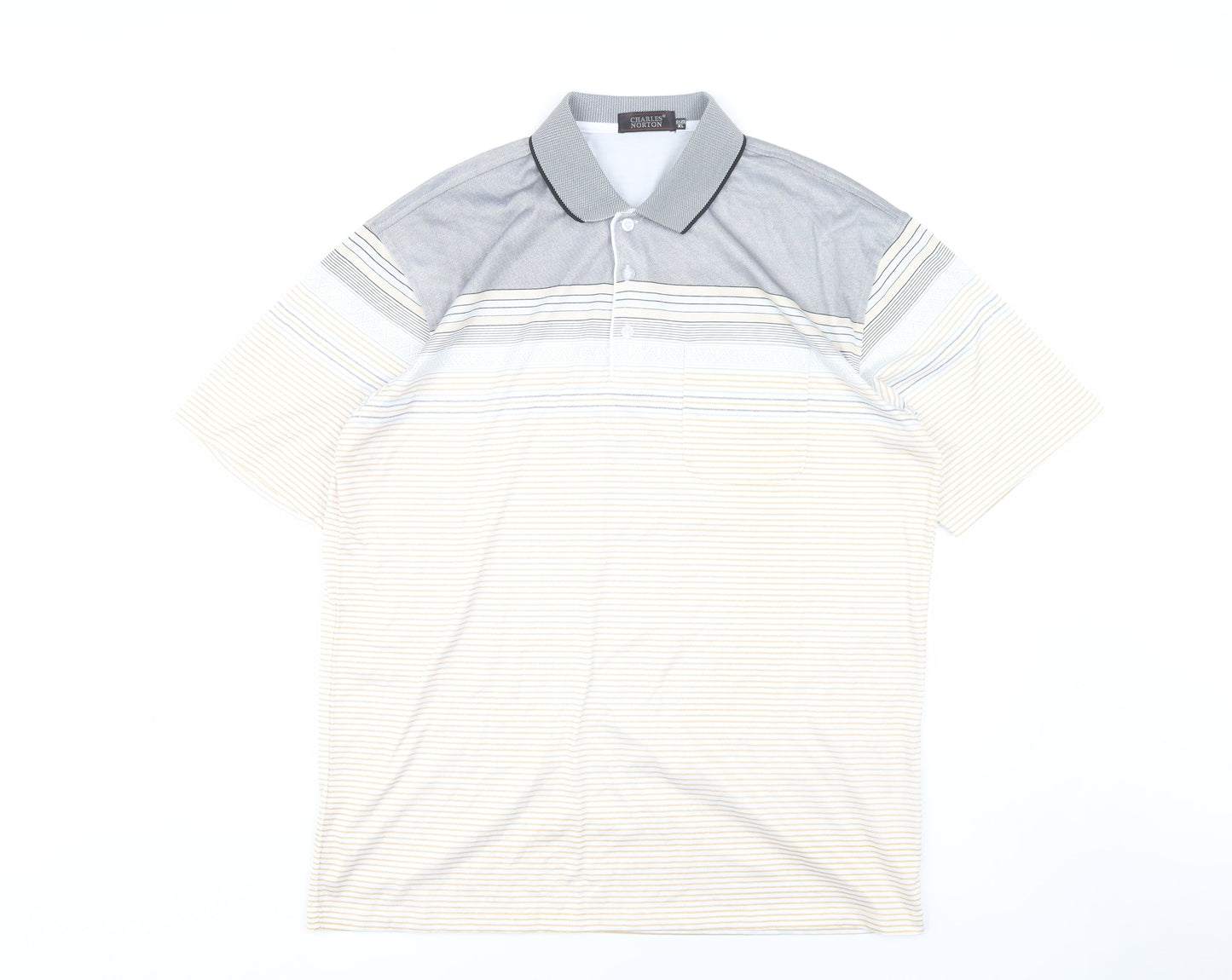 Charles Norton Men’s XL Grey Beige Striped Polo Shirt