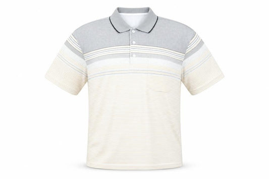 Charles Norton Men’s XL Grey Beige Striped Polo Shirt
