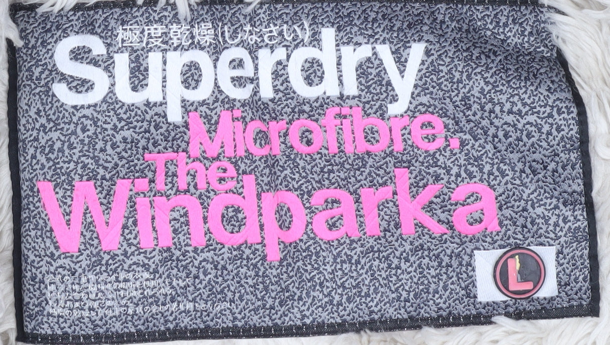 Superdry Women's Black Parka, Size L, Hooded & Fur Trim