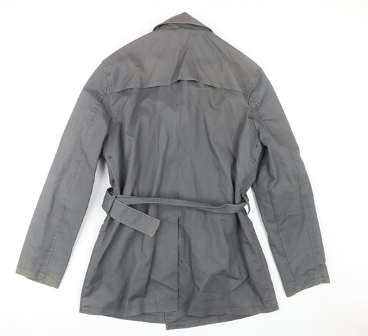 Jeff Banks Men's Grey Trench Coat Size L Belted Casual