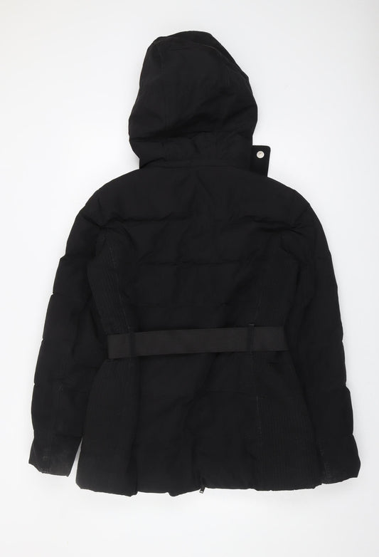Mango Women's Black Puffer Jacket Size 14 Winter Hooded