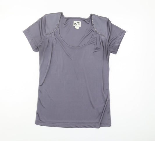 Reiss Women's Grey Studded Scoop Neck T-Shirt - Size S