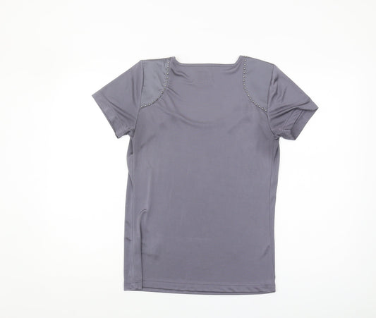 Reiss Women's Grey Studded Scoop Neck T-Shirt - Size S
