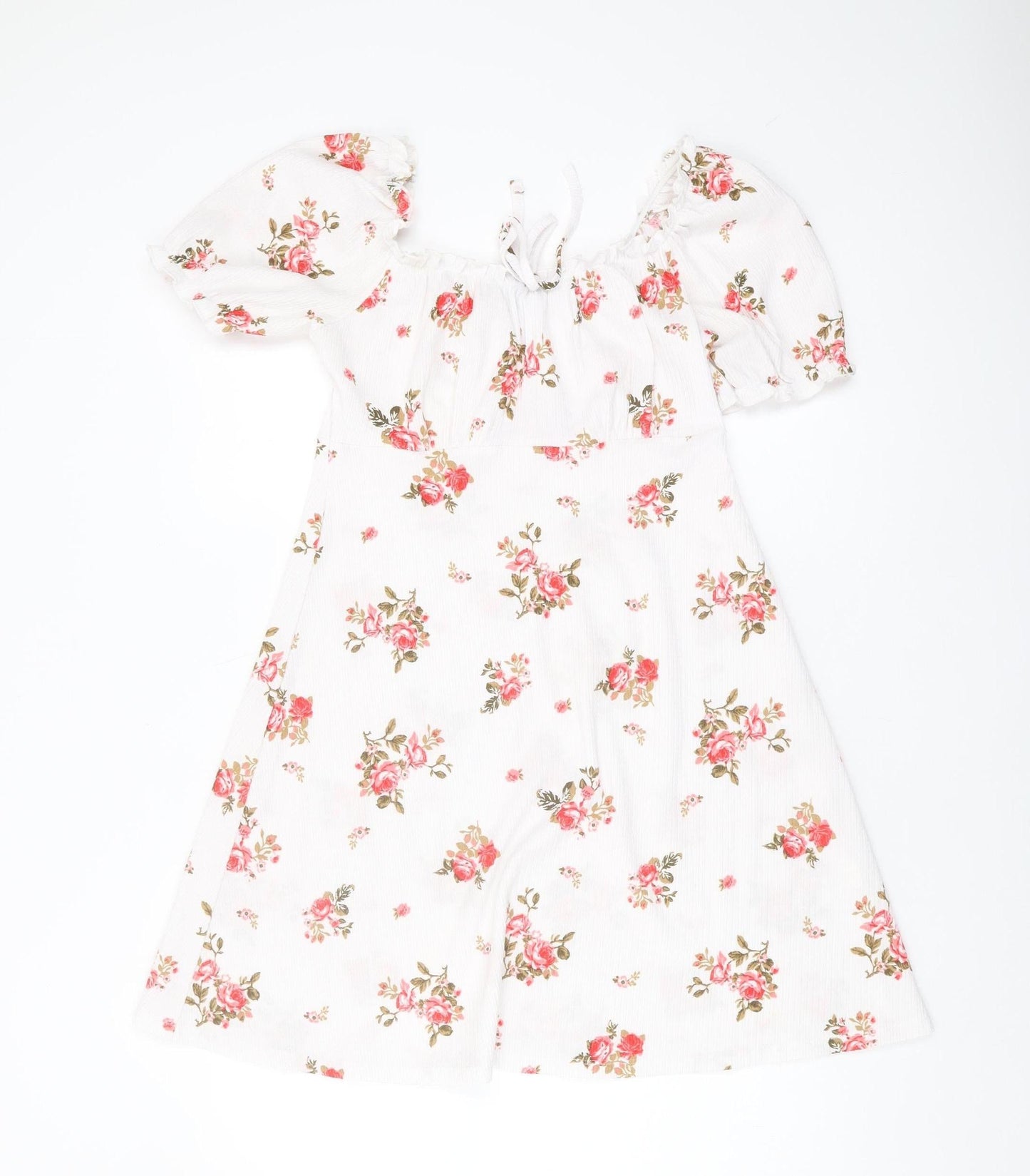 New Look Women’s White Floral Puff Sleeve Dress Size 10