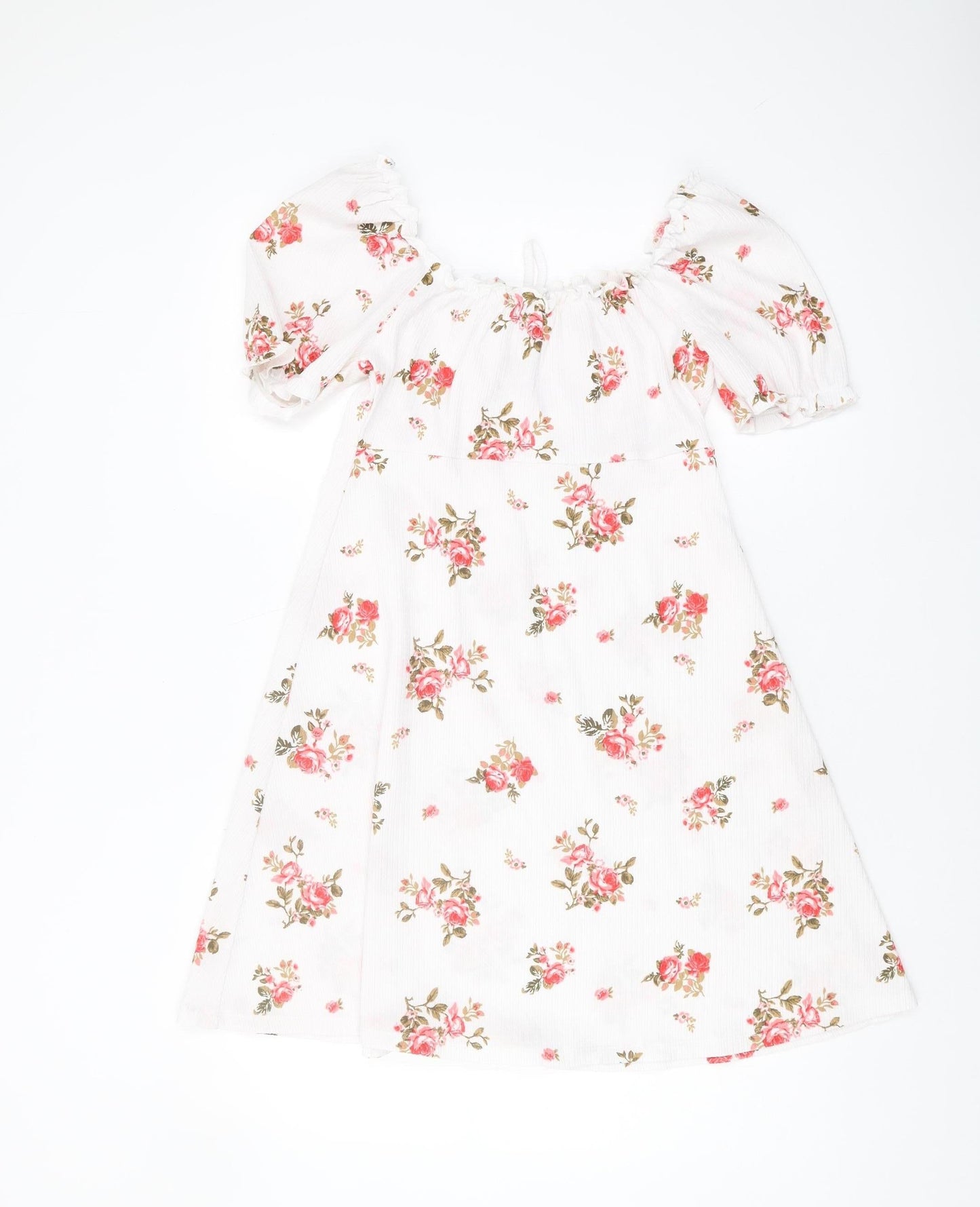 New Look Women’s White Floral Puff Sleeve Dress Size 10