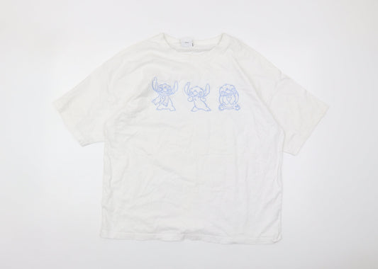 Disney White Stitch T-Shirt, Unisex, Medium, Casual
