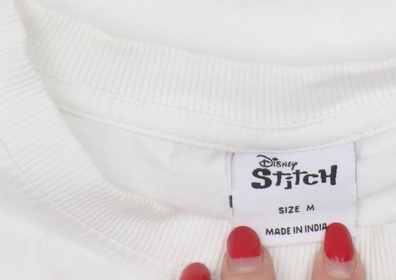 Disney White Stitch T-Shirt, Unisex, Medium, Casual