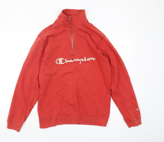 Champion Red Logo 1/4 Zip Sweatshirt, Unisex S