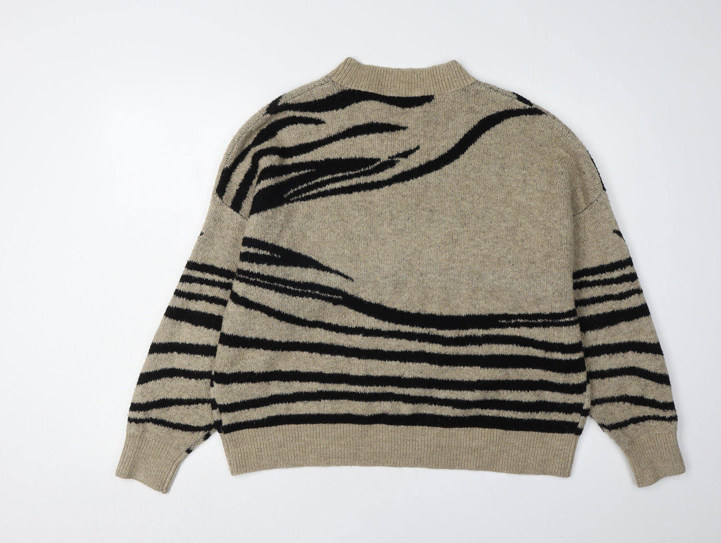 JDY Women's Beige Animal Print Chunky Knit Pullover Jumper XL