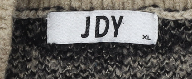 JDY Women's Beige Animal Print Chunky Knit Pullover Jumper XL