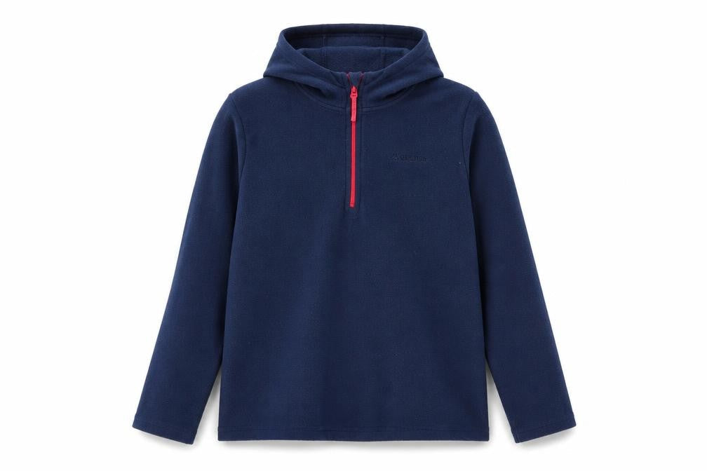 Front view of Mountain Warehouse girls’ blue fleece hoodie, 13 years, 1/4 zip