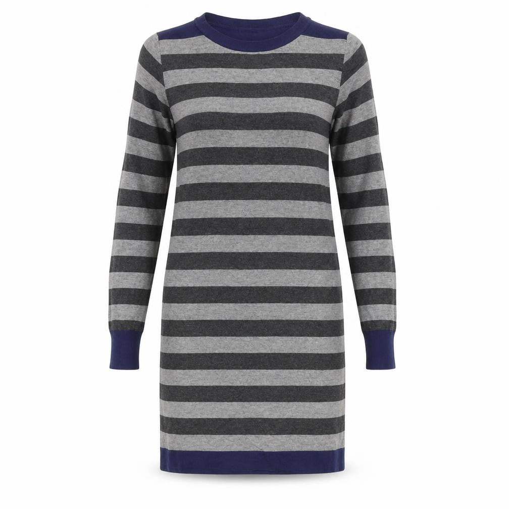 Marks and Spencer Women's Grey Blue Striped Knit Dress, Size 8