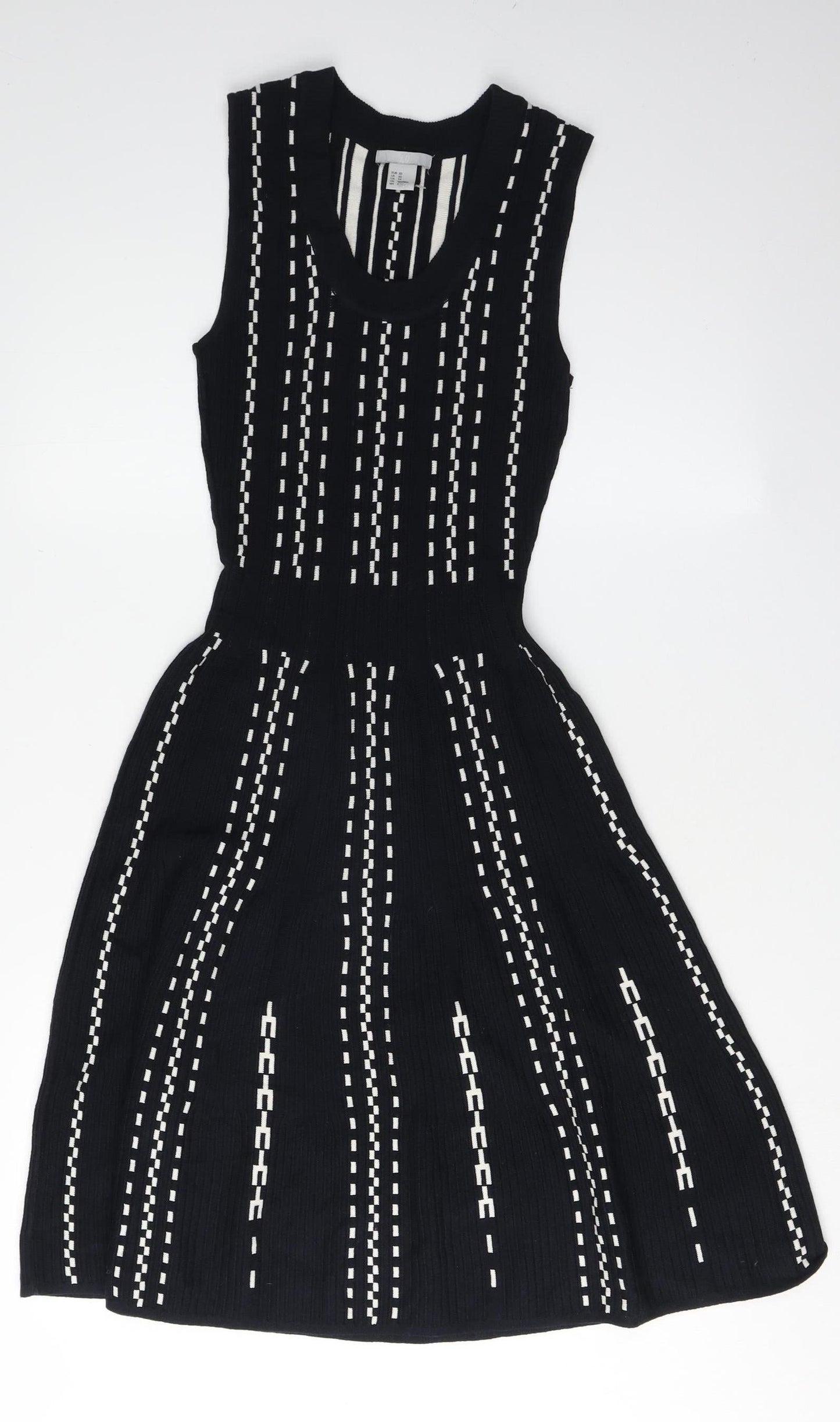 H&M Women's Black Striped A-Line XS Sleeveless Dress