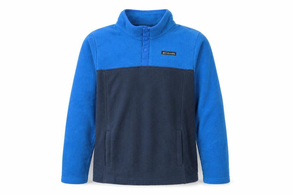Front view of Columbia boys’ blue fleece henley sweatshirt xl casual