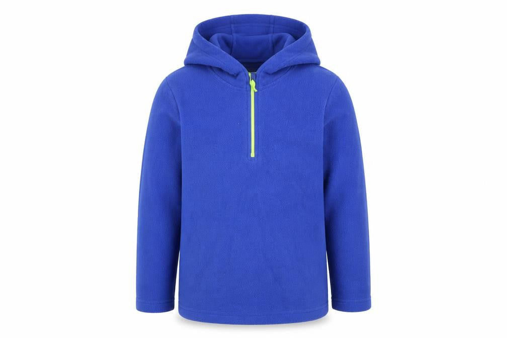 Front view of Mountain Warehouse boys’ blue fleece hoodie 9-10 years