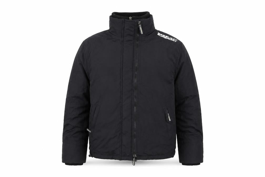 Front view of Superdry boys’ black nylon jacket l long sleeve zip