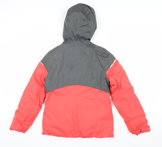 Quechua Girls Red and Grey Puffer Jacket, Size 10-11 Years