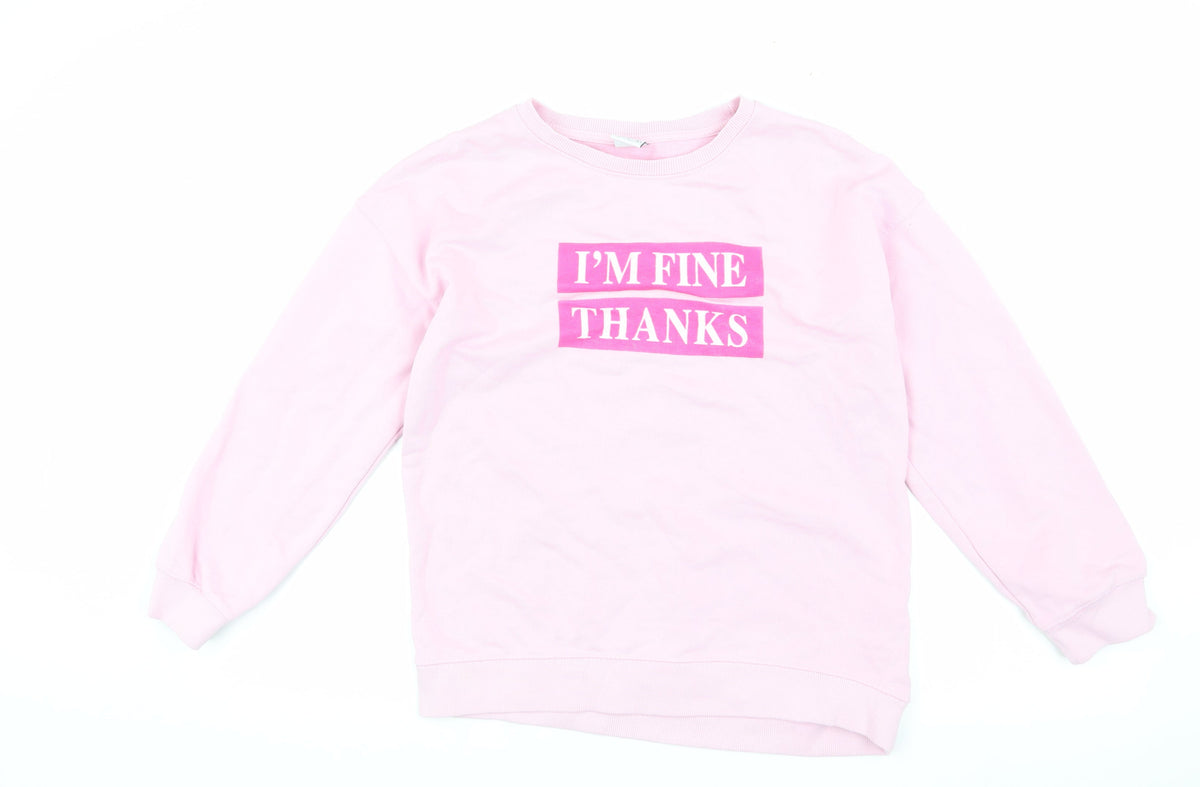 Additional front view of Zara girls’ pink pullover sweatshirt 13-14 years crew neck
