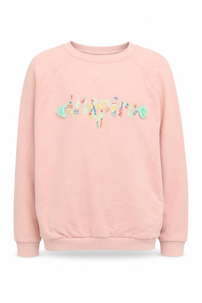Front view of FatFace girls’ pink pullover sweatshirt 8-9 years