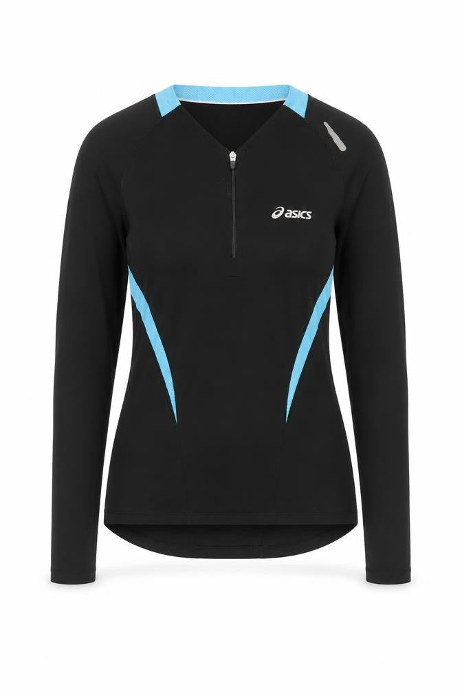 Front view of Asics Women's XS Black Long Sleeve 1/4 Zip Top