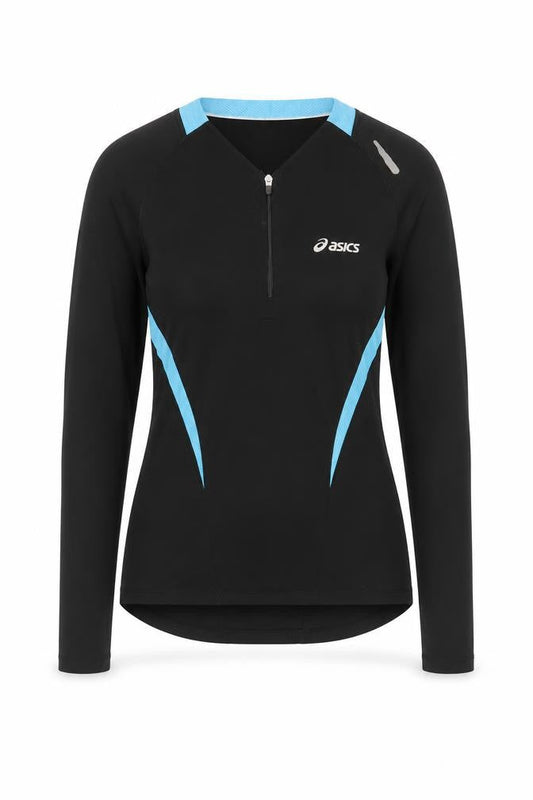 Front view of Asics Women's XS Black Long Sleeve 1/4 Zip Top