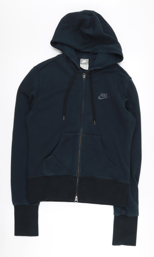 Nike Men's Blue Full Zip Hoodie - Size L, Hooded Style