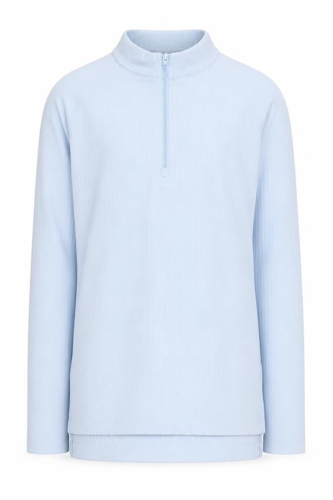 Front view of Trespass girls’ blue 1/4 zip sweatshirt, 9-10 years, activewear