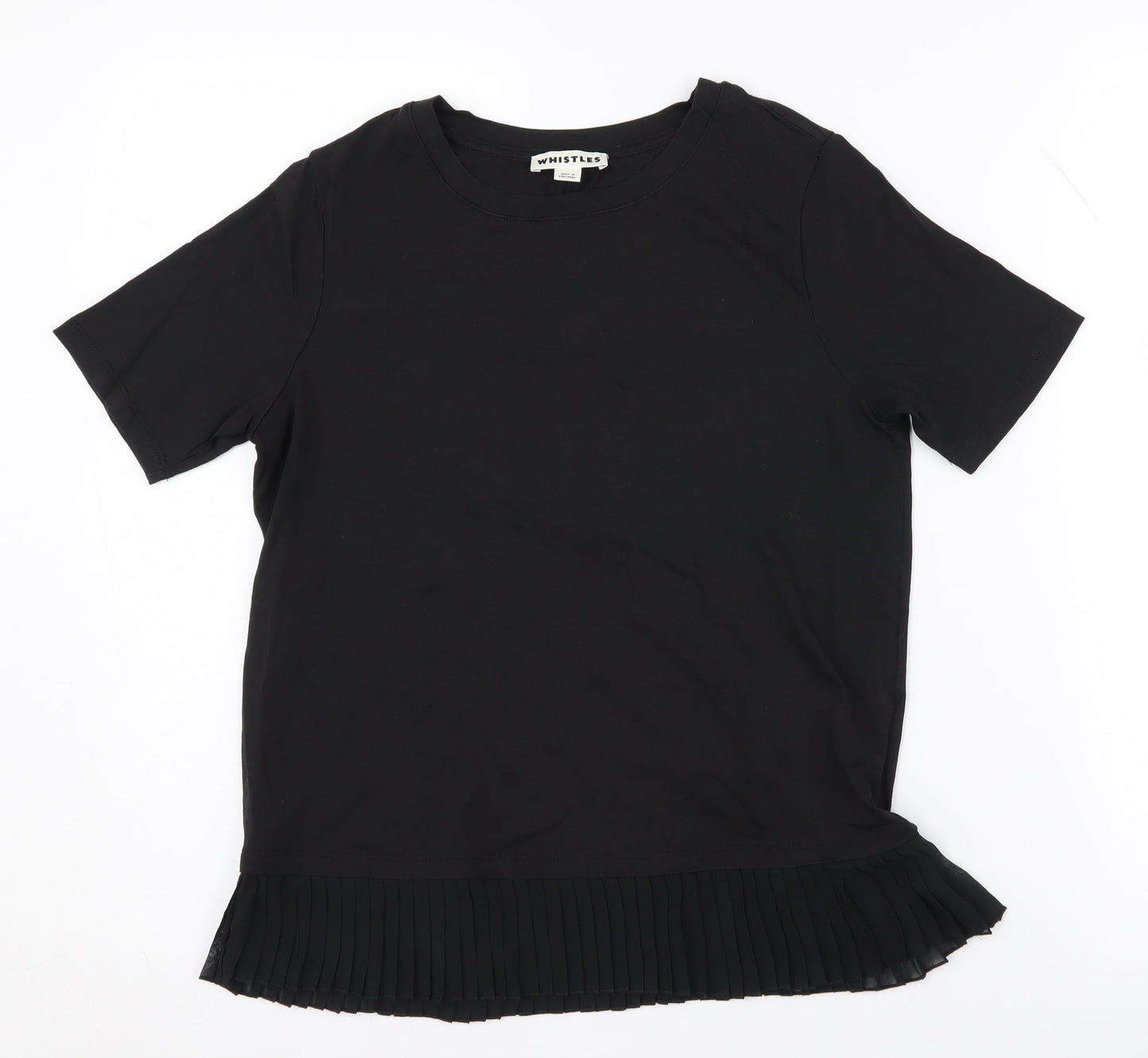 Whistles Women's Black Pleated T-Shirt, Size 6, Casual Chic