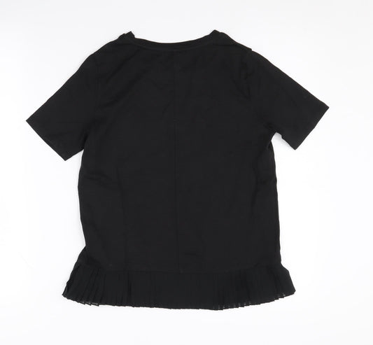 Whistles Women's Black Pleated T-Shirt, Size 6, Casual Chic